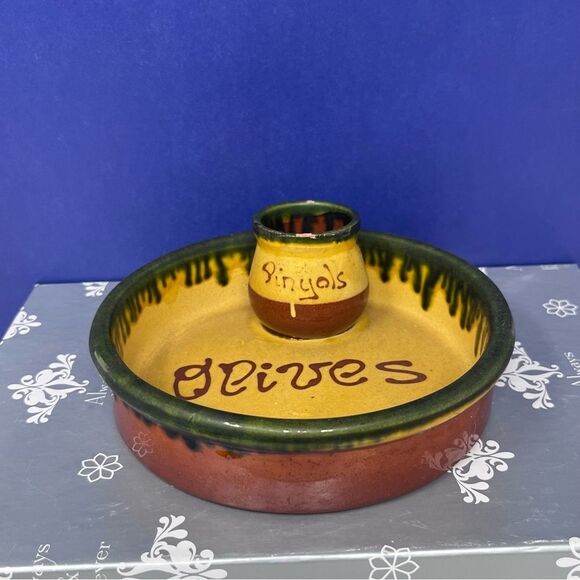 Catalan Terracotta Olive Dish Set w/ fixed Pinyols Pit Bowl - Picture 1 of 9